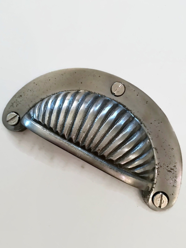 Drawer Pull Polished Steel Ribbed Cup with Screws