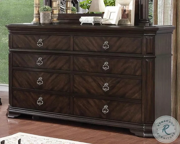 Dresser Chevron Drawer Fronts Ornate Silver Pulls Traditional