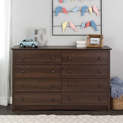 Dresser Eight Drawers Curved Base Apron Round Knobs Espresso