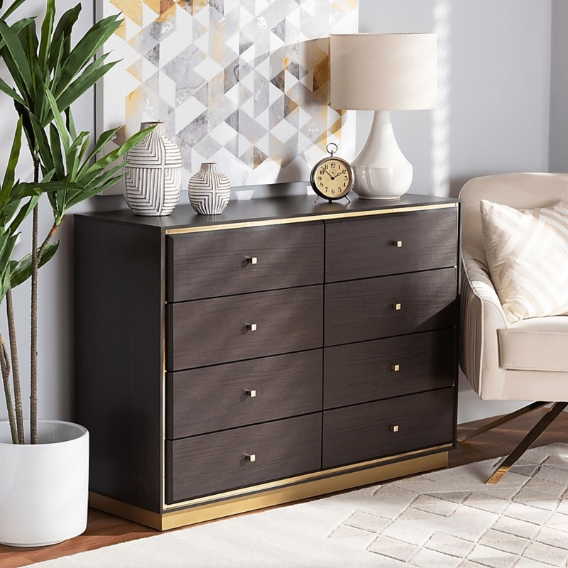 Dresser Gold Perimeter Trim Square Knobs Modern Glam Espresso