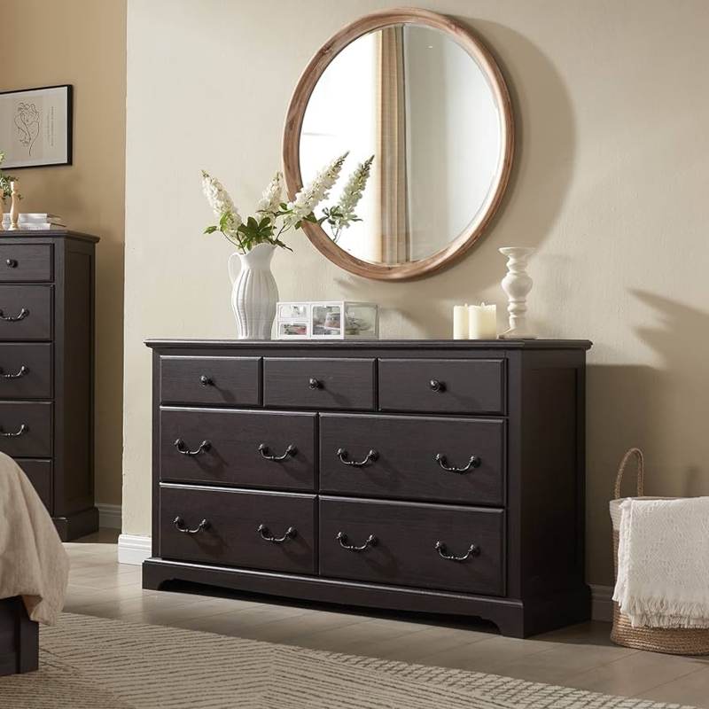 Dresser Seven Drawers Vintage Drop Pulls Farmhouse Style