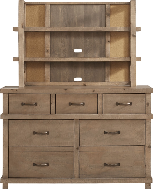 Driftwood Wood Dresser Hutch with Corkboard Hutch Inserts