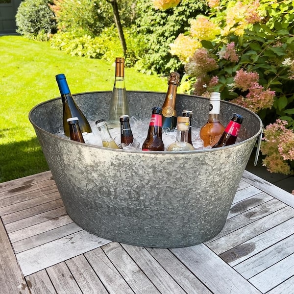 Drink Tub Rustic Farmhouse Galvanized Embossed Text Oval