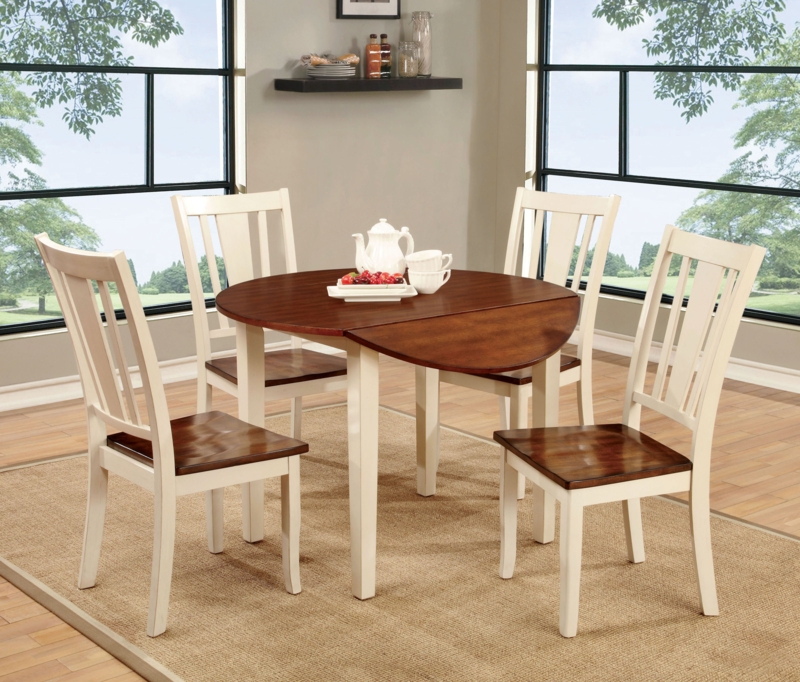 Drop Leaf Dining Set Two Tone Antique White Walnut Small Space Cottage