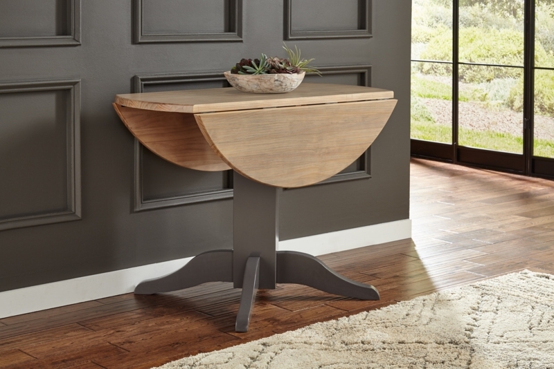 Drop Leaf Table Pedestal Base Charcoal Gray Semi Circular Top Two Tone