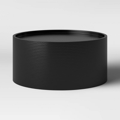 Drum Coffee Table Matte Black Hammered Metal Recessed Top Industrial