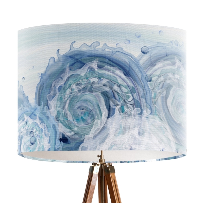 Drum Lampshade Watercolor Wave Print Tripod Base Coastal Decor