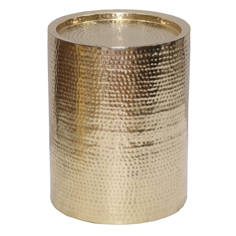 Drum Table Hammered Gold Finish Recessed Top Dimpled Texture Glam