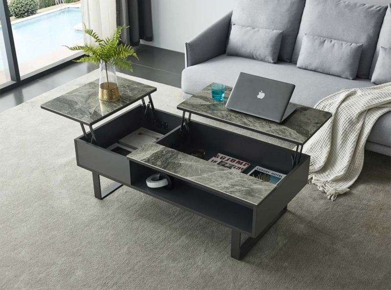Dual Lift Top Coffee Table with Stone-Like Texture and Storage