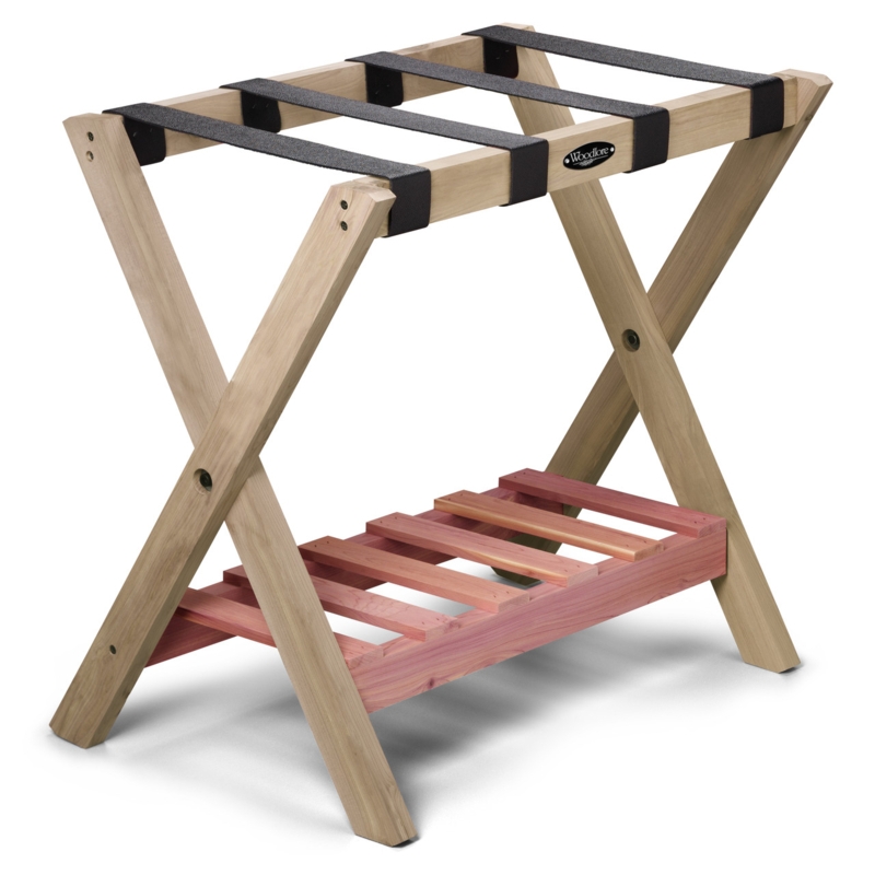 Dual Tone Wooden Luggage Rack with Cedar-Like Slatted Lower Shelf