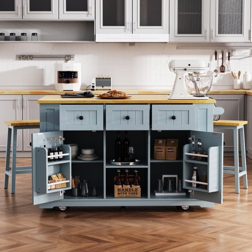 Dusty Blue Kitchen Island Five Casters Internal Racks