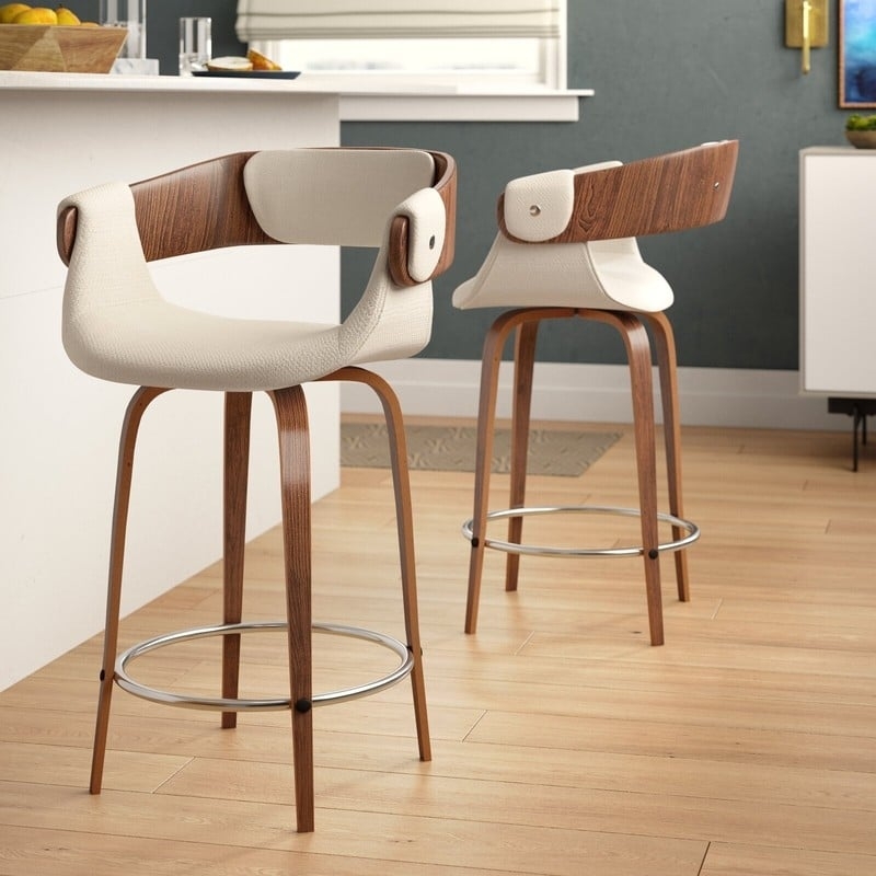 Eames like leather swivel counter stools with backs and arms | Foter