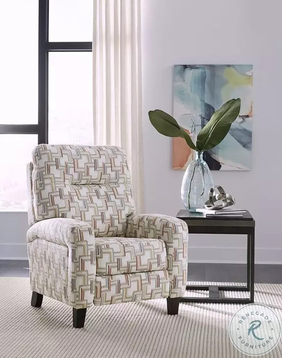 Earth Toned High-Leg Recliner with Interlocking Geometric Print