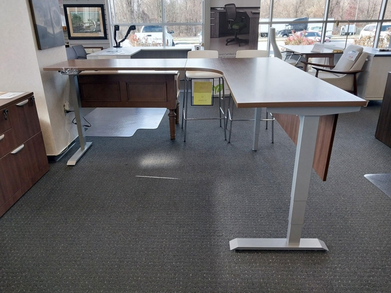 Electric Corner Desk with Corner Extension and Two-Tone Finish