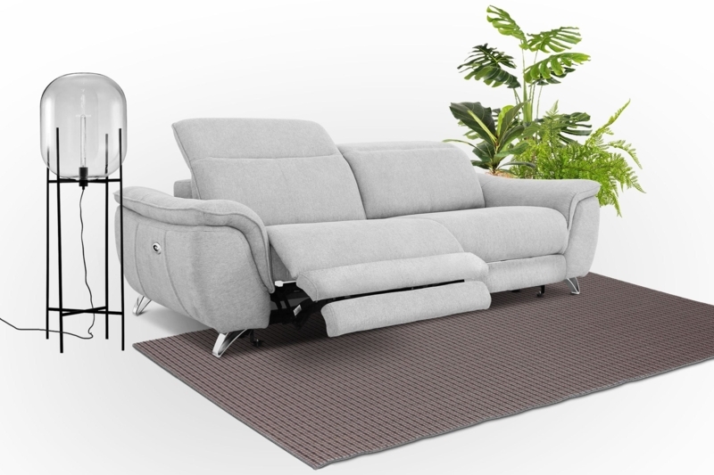 Electric Reclining Loveseat Grey Fabric with Polished Chrome Legs