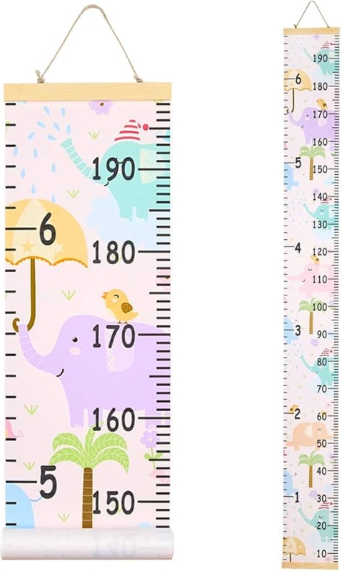 Elephant Canvas Growth Chart with Wood Frame and Pastel Tones