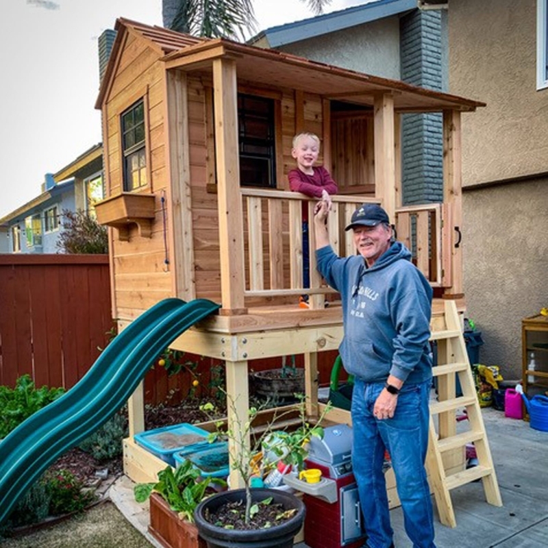 Elevated Outdoor Playhouse with Slide & Integrated Play Kitchen