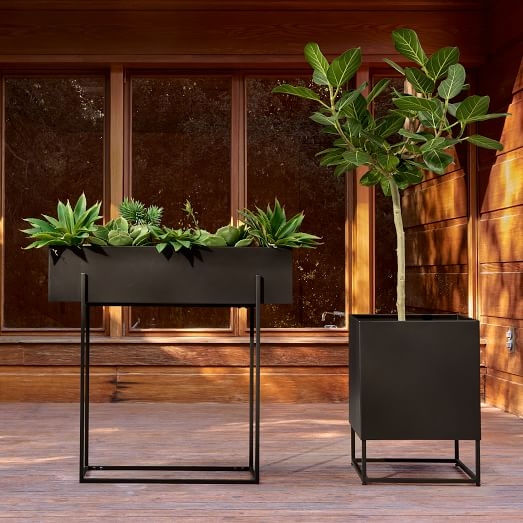 Elevated Planter Matte Black Metal Stand Trough Box