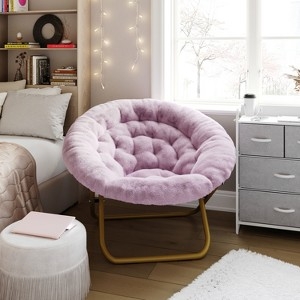Emma and Oliver Oversize Faux Fur Folding Saucer Moon Chair for Dorm and  Bedroom, Dusty Purple Faux Fur/Soft Gold Frame