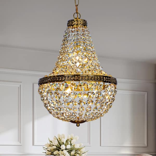Empire Chandelier Leaf Patterned Bands Faceted Beads Ornate Brass
