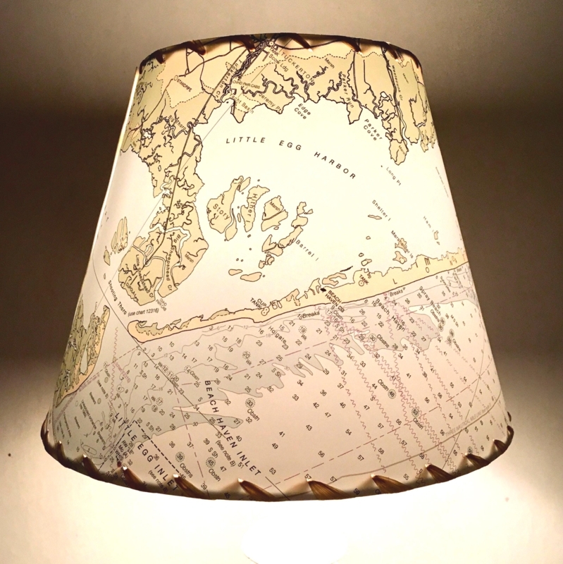 Empire Lampshade Nautical Chart Whipstitch Trim Coastal Lighting