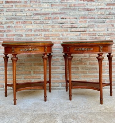 Empire Style Demilune Nightstand with Brass Appliques and Fluted Legs