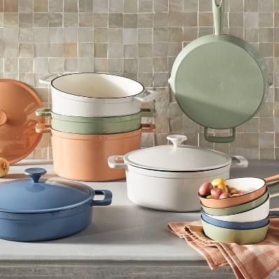 Enamel Cookware Set in Matte Earth Tone Palette with Loop Handles