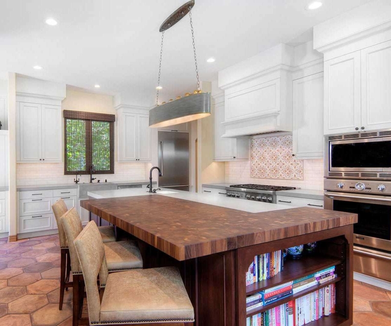 End Grain Butcher Block Kitchen Island with Integrated Bookshelf