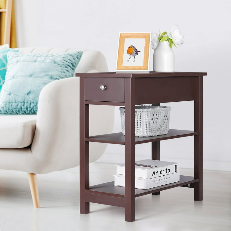 End Table in Walnut with Tiered Shelves and Crystal Knob