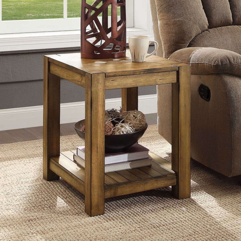 End Table Rustic Maple Wood with Slatted Lower Shelf