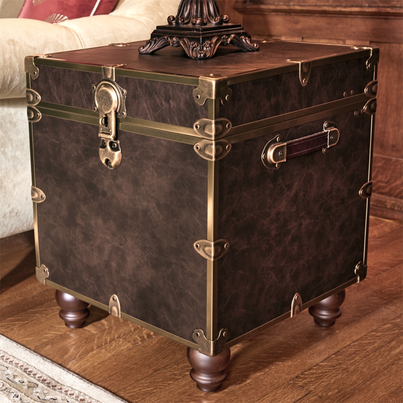 End Table Trunk Bun Feet Antique Hardware Espresso Leather Storage