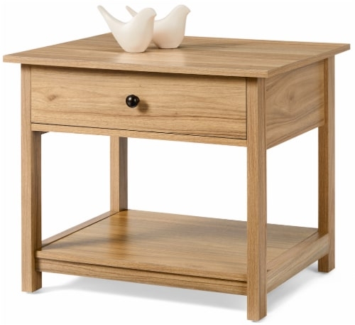 End Table with Storage Drawer and Open Shelf, Maple Finish