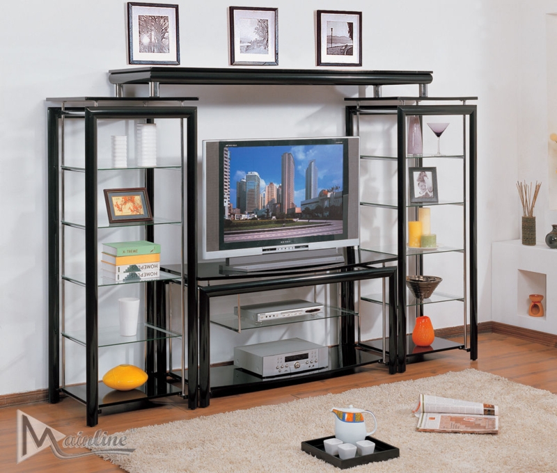 Entertainment Center Bridge Top Side Piers Glossy Black Finish