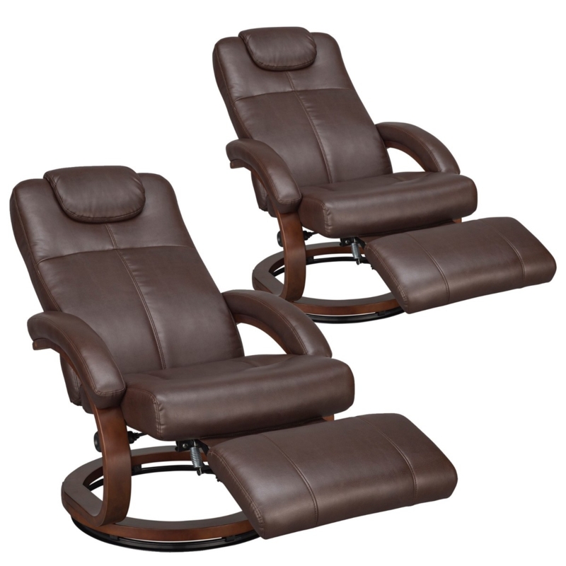 Espresso Brown Euro Recliner Leather Like Contoured Back