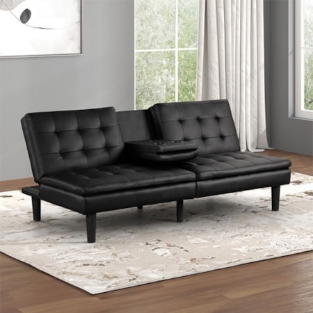 Espresso Brown Futon with USB Charging and Fold Down Armrest Cupholders