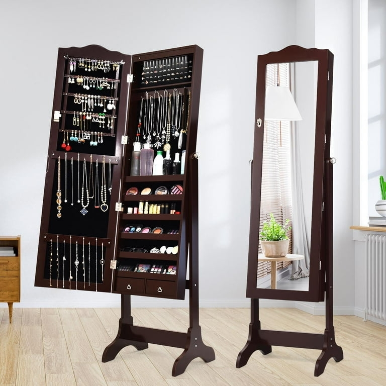 Espresso Brown Jewelry Armoire with Arched Top Design