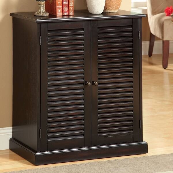 Espresso Brown Louvered Shoe Cabinet with Molded Plinth Base