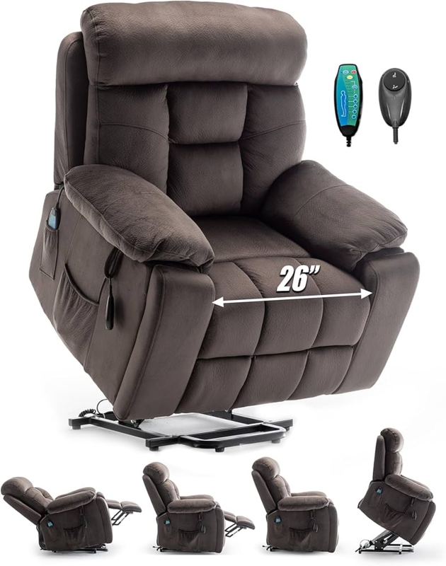 Espresso Brown Power Lift Recliner with Extra Wide Seat and Massage