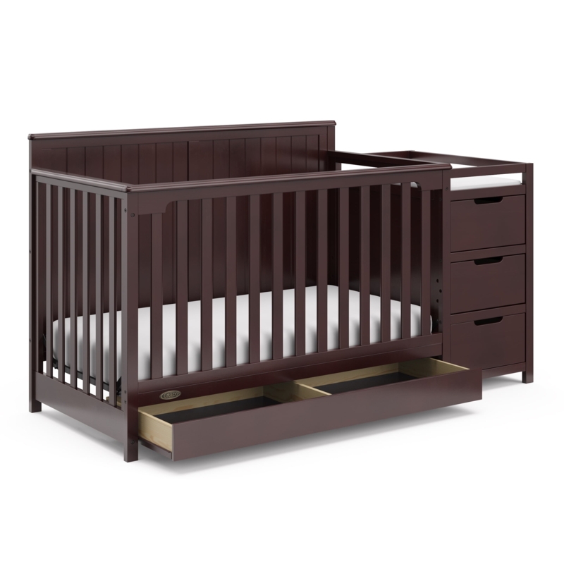 Espresso Convertible Crib with Attached Three-Drawer Changing Table