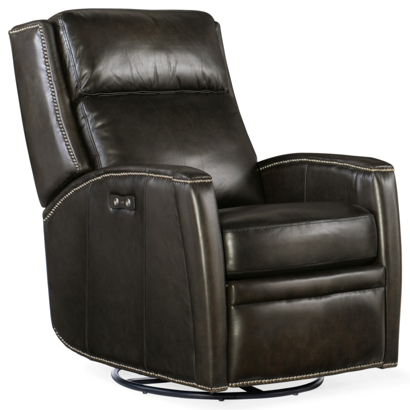 Espresso Leather Power Swivel Glider Recliner with Track Arms