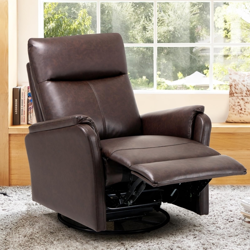 Espresso Swivel Rocker Recliner with Split Backrest