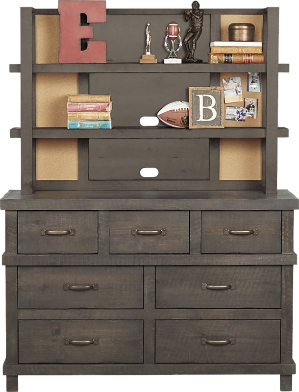 Espresso Wood Dresser Hutch with Corkboard Panels