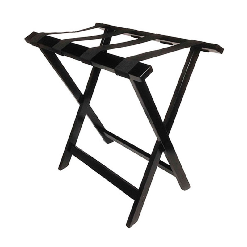Espresso Wooden Folding Luggage Rack with Durable Woven Straps