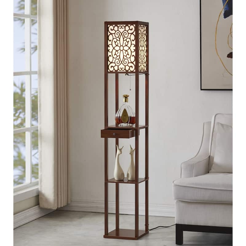 Etagere 63" Shelf Floor lamp with Shade and Drawer - Overstock - 25693167