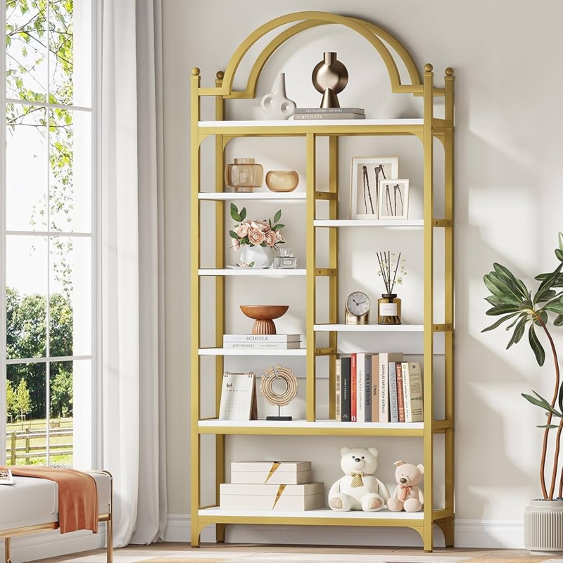 Etagere Bookcase: 8-Tier with Double Arched Top & Finials