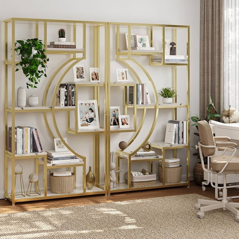 Etagere Bookcase Set: Gold Geometric Circular Motif