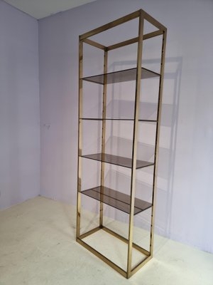 Etagere: Brushed Brass Toned Frame with Translucent Smoked Glass Shelves