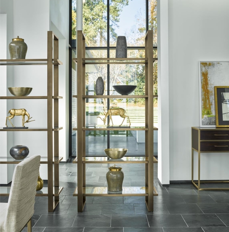 Etagere: Brushed Bronze Geometric Silhouette Architectural Glass Shelving