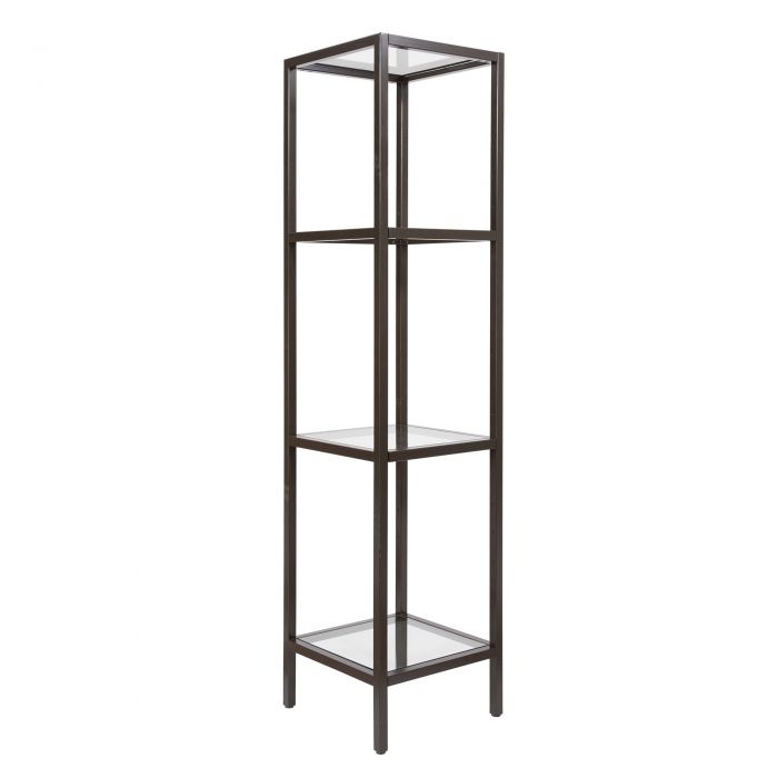 Etagere: Matte Dark Bronze Inset Glass Shelves Minimalist Metal Shelving