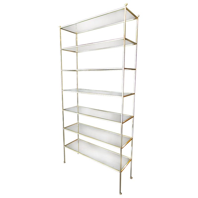 Etagere: Polished Brass Finish Frame Ball Feet Tall Hollywood Regency Display
